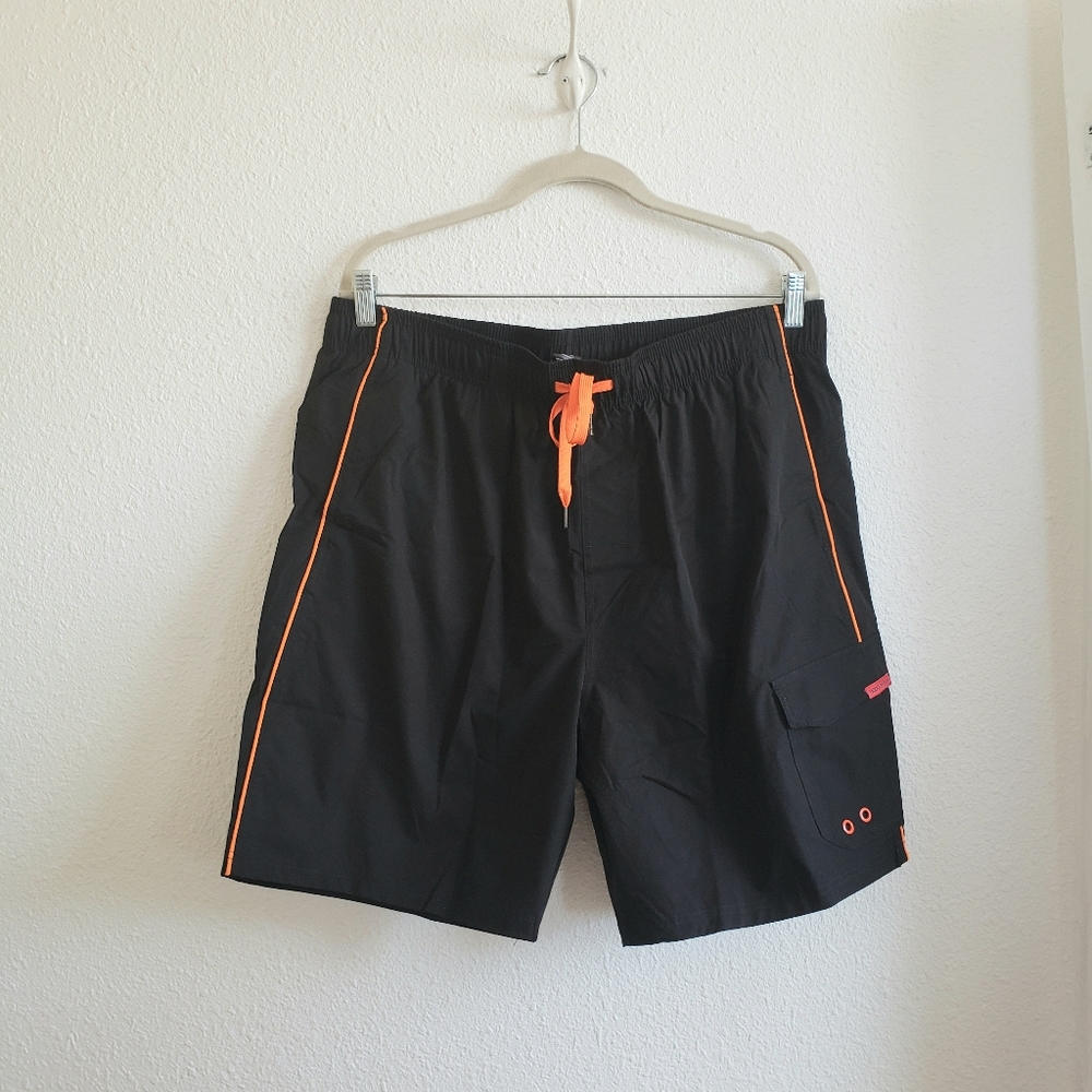 NWT Hodo Sport Mens Black Swim Trunk Mesh Insert Drawstring Shorts